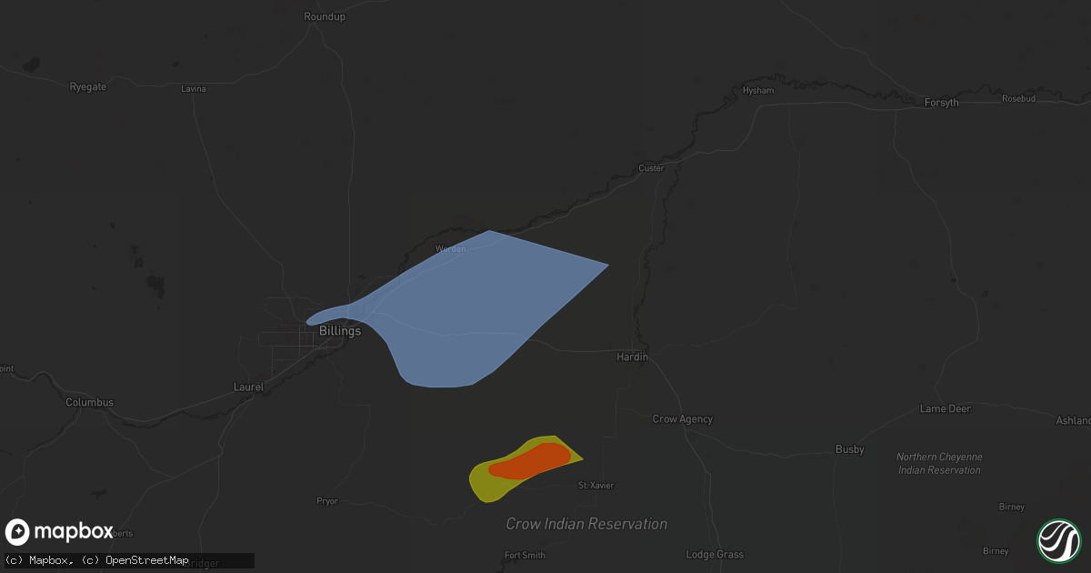 Hail map in Pompeys Pillar, MT on July 5, 2025