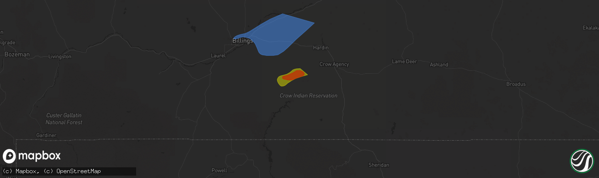 Hail map in Saint Xavier, MT on July 5, 2025