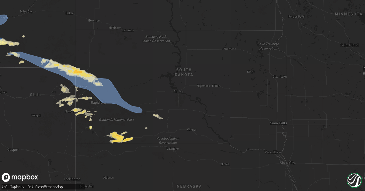 Hail map in South Dakota on July 5, 2025