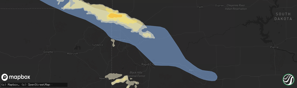 Hail map in Sturgis, SD on July 5, 2025