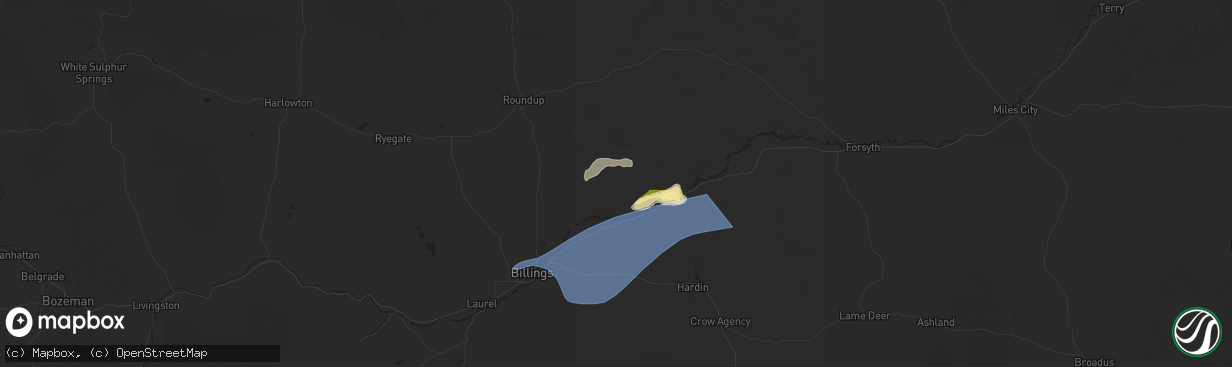 Hail map in Worden, MT on July 5, 2025