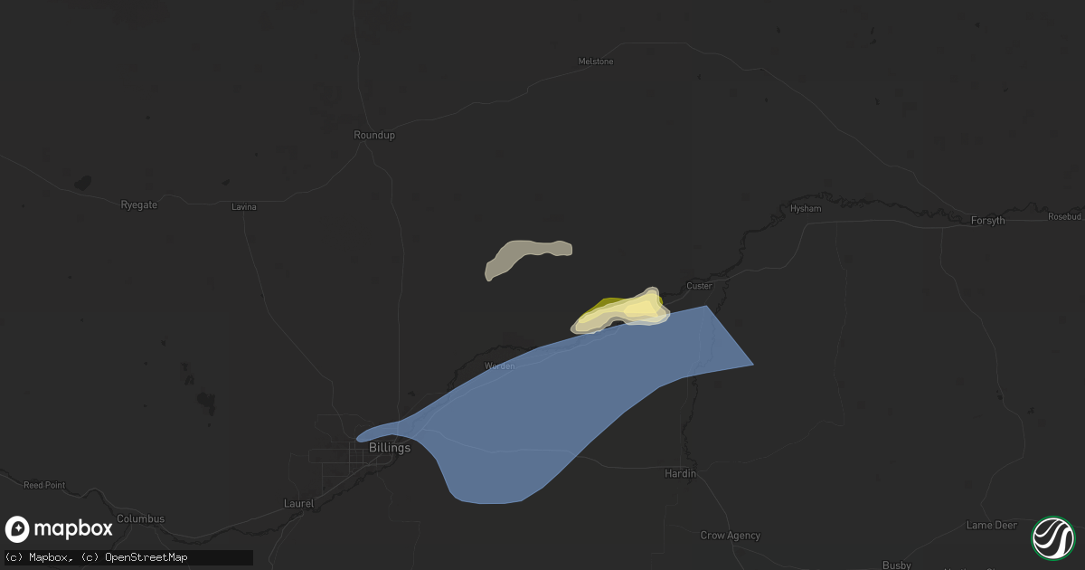 Hail map in Worden, MT on July 5, 2025