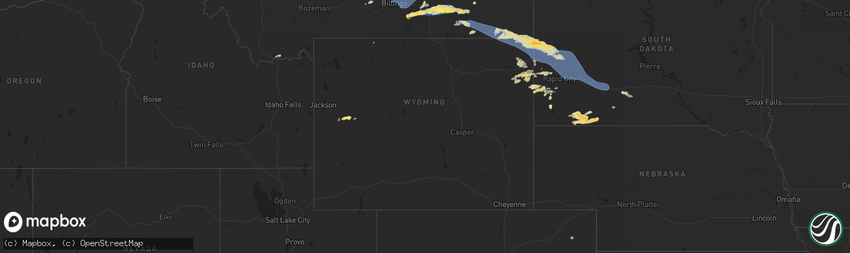 Hail map in Wyoming on July 5, 2025