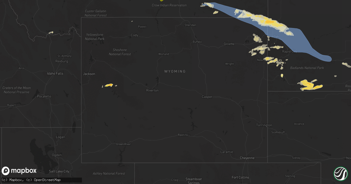 Hail map in Wyoming on July 5, 2025