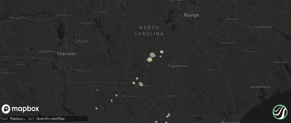 Hail map in Aberdeen, NC on July 5, 2026