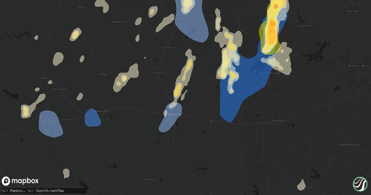 Hail map in Abilene, TX on July 5, 2026