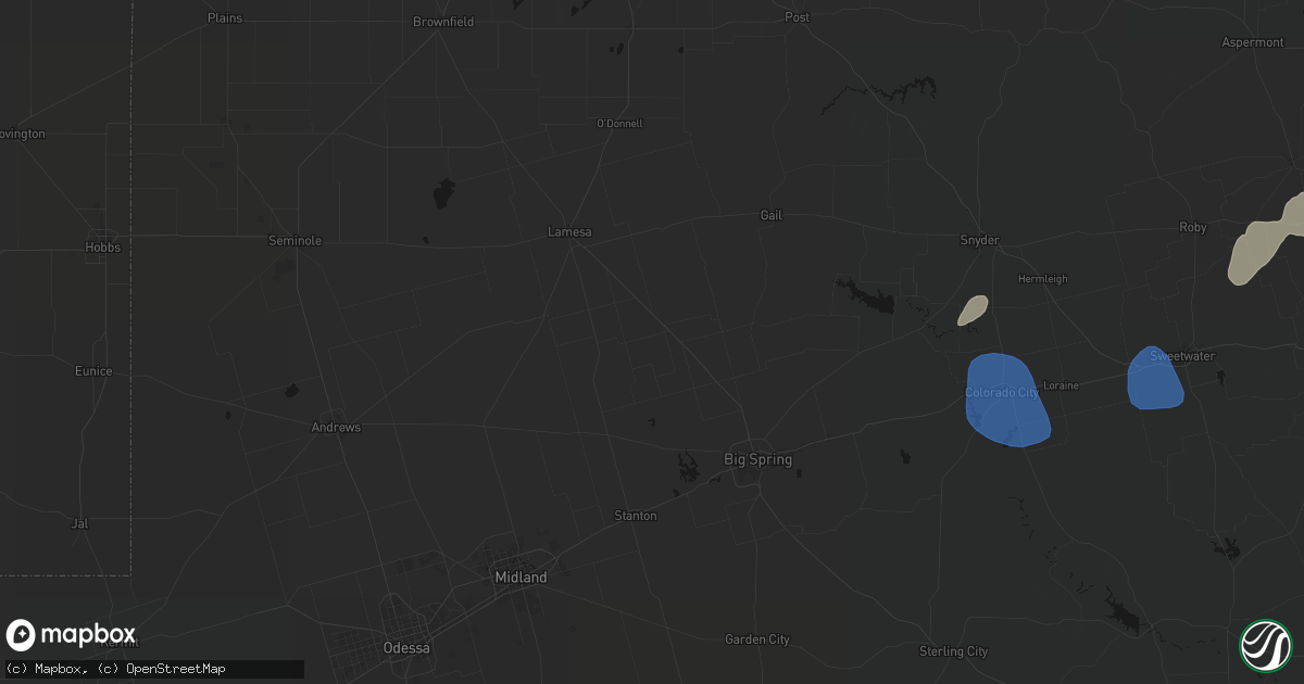 Hail map in Ackerly, TX on July 5, 2026