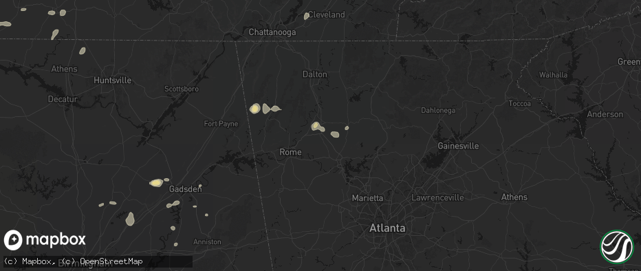 Hail map in Adairsville, GA on July 5, 2026