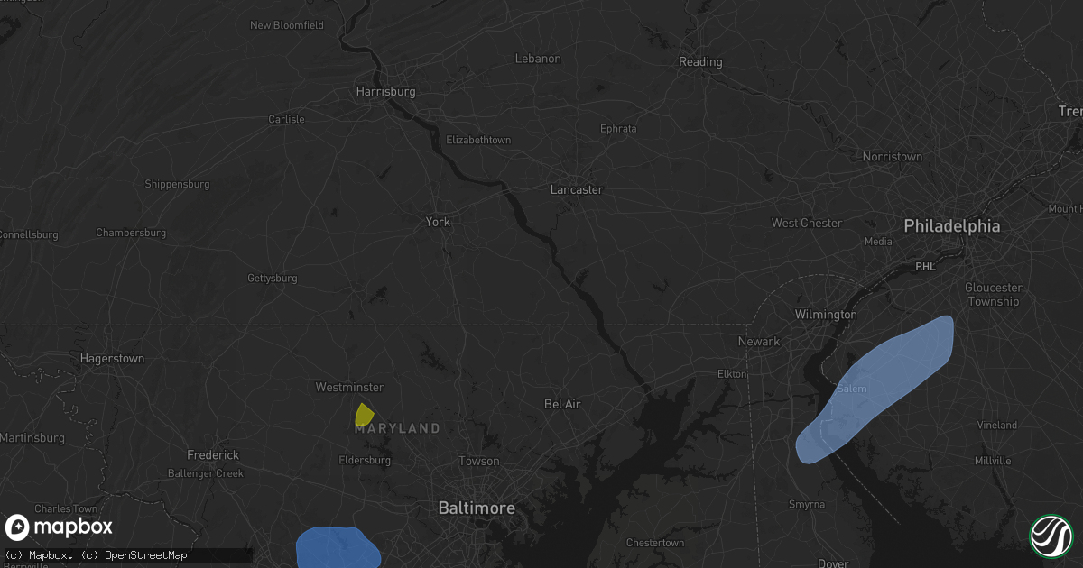 Hail map in Airville, PA on July 5, 2026