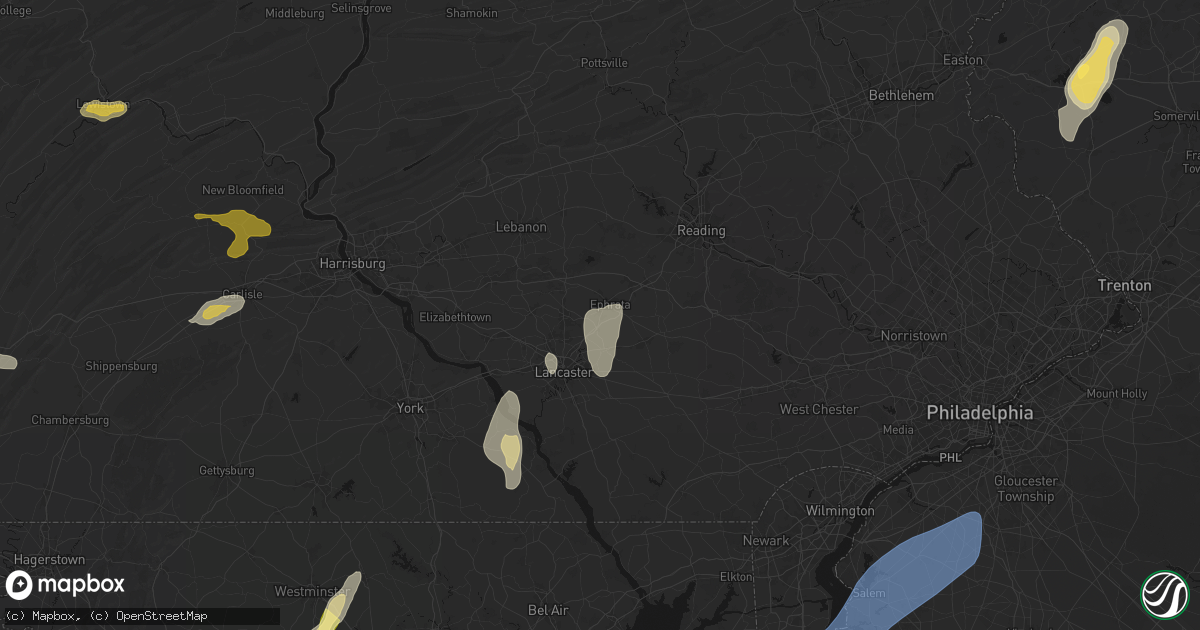 Hail map in Akron, PA on July 5, 2026