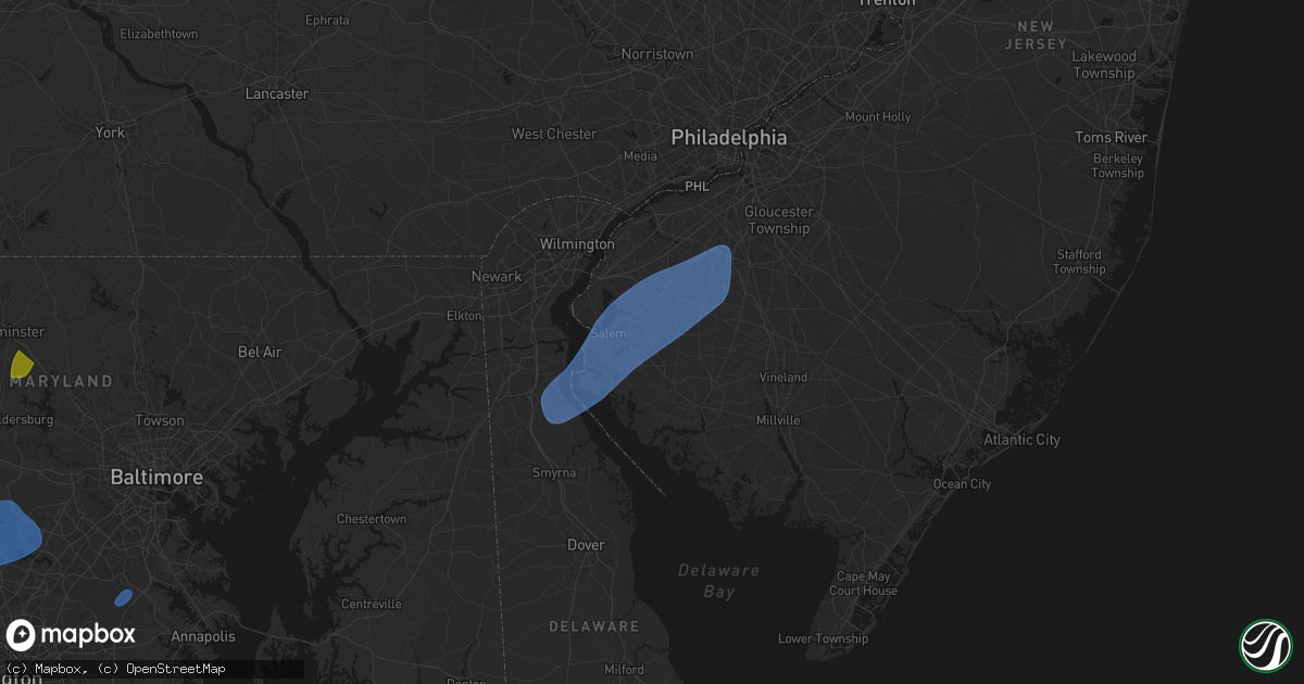 Hail map in Alloway, NJ on July 5, 2026