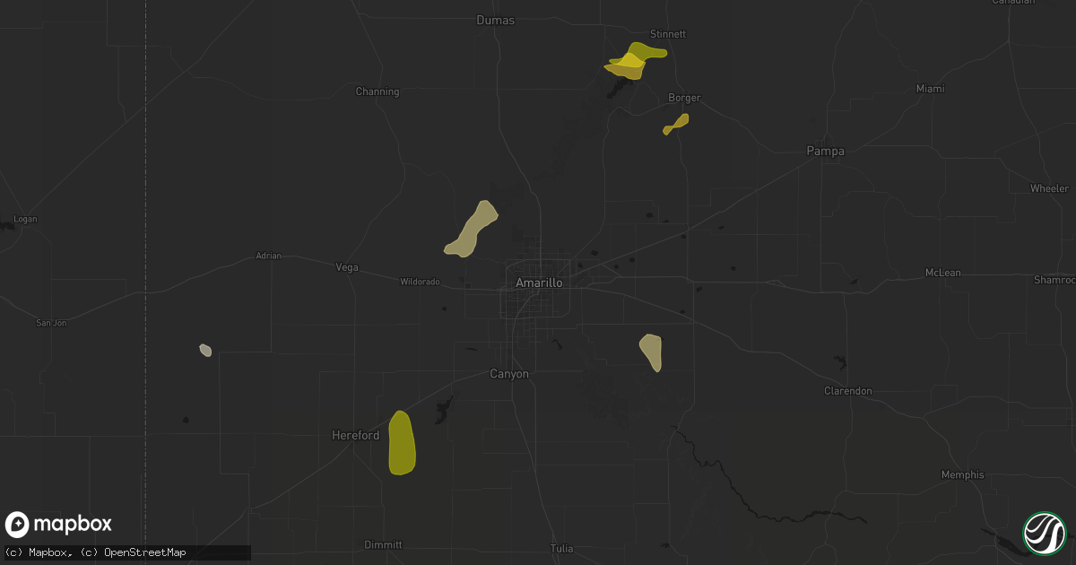 Hail map in Amarillo, TX on July 5, 2026