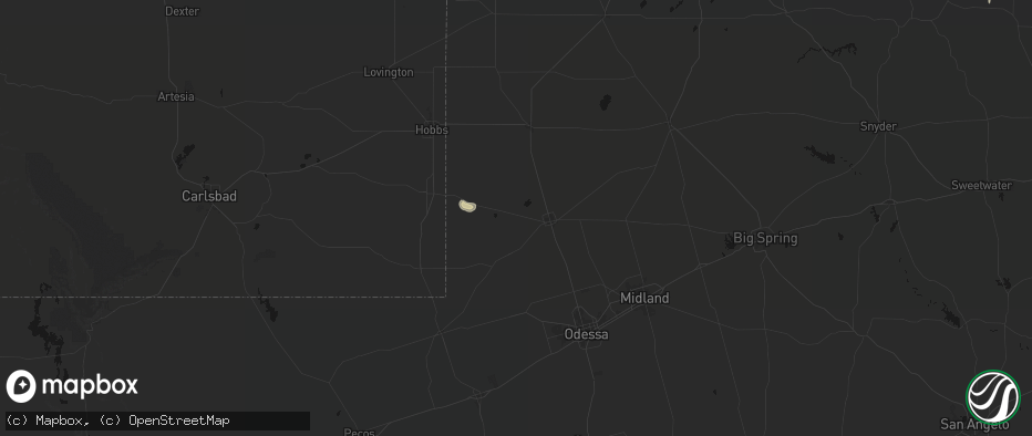 Hail map in Andrews, TX on July 5, 2026