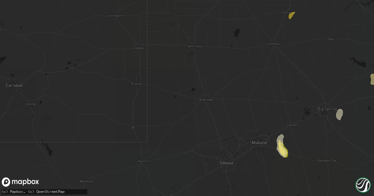 Hail map in Andrews, TX on July 5, 2026