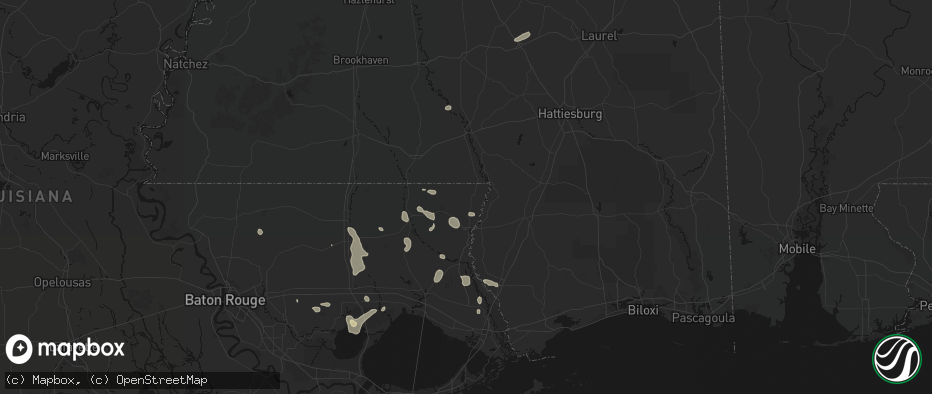 Hail map in Angie, LA on July 5, 2026