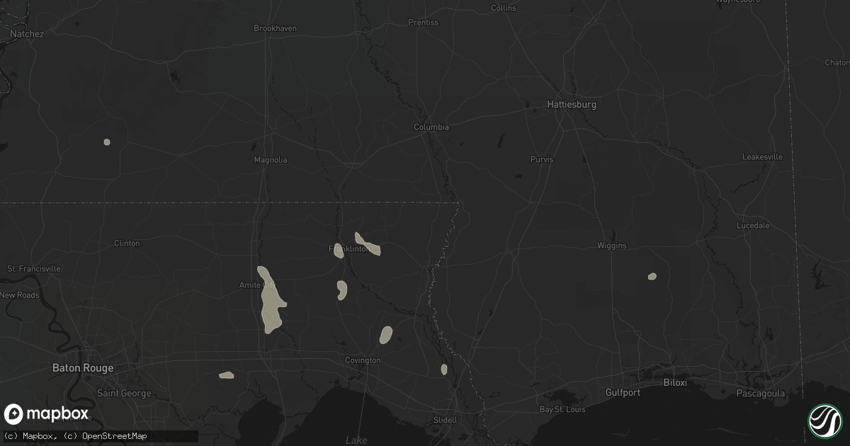 Hail map in Angie, LA on July 5, 2026