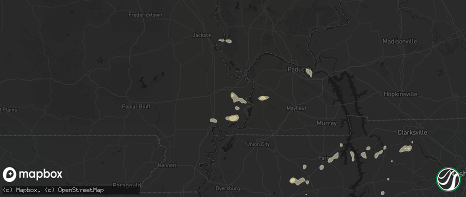 Hail map in Anniston, MO on July 5, 2026