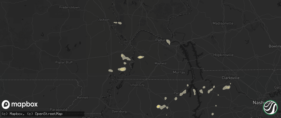 Hail map in Arlington, KY on July 5, 2026