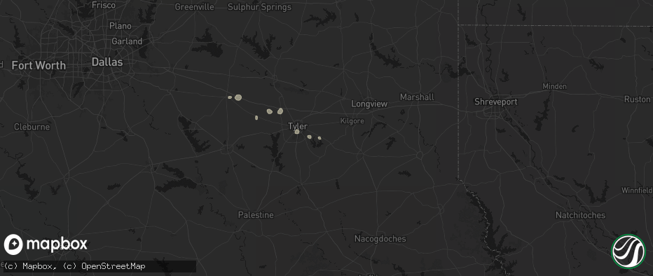 Hail map in Arp, TX on July 5, 2026
