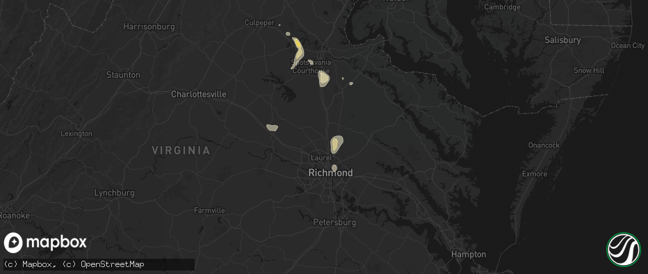 Hail map in Ashland, VA on July 5, 2026
