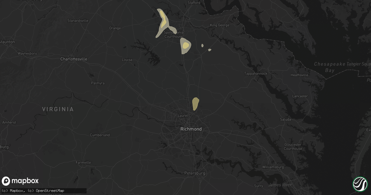Hail map in Ashland, VA on July 5, 2026