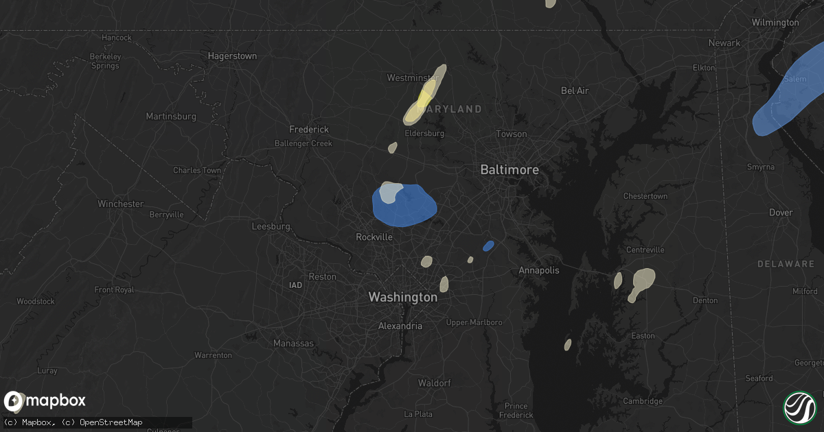Hail map in Ashton, MD on July 5, 2026