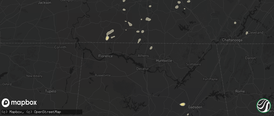 Hail map in Athens, AL on July 5, 2026