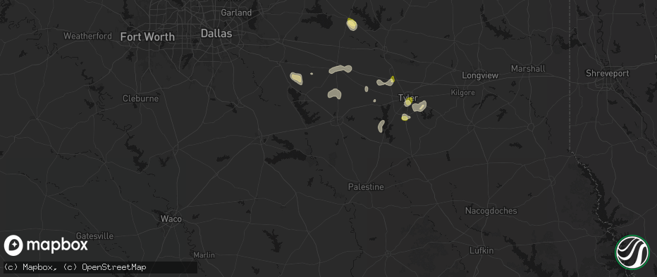 Hail map in Athens, TX on July 5, 2026