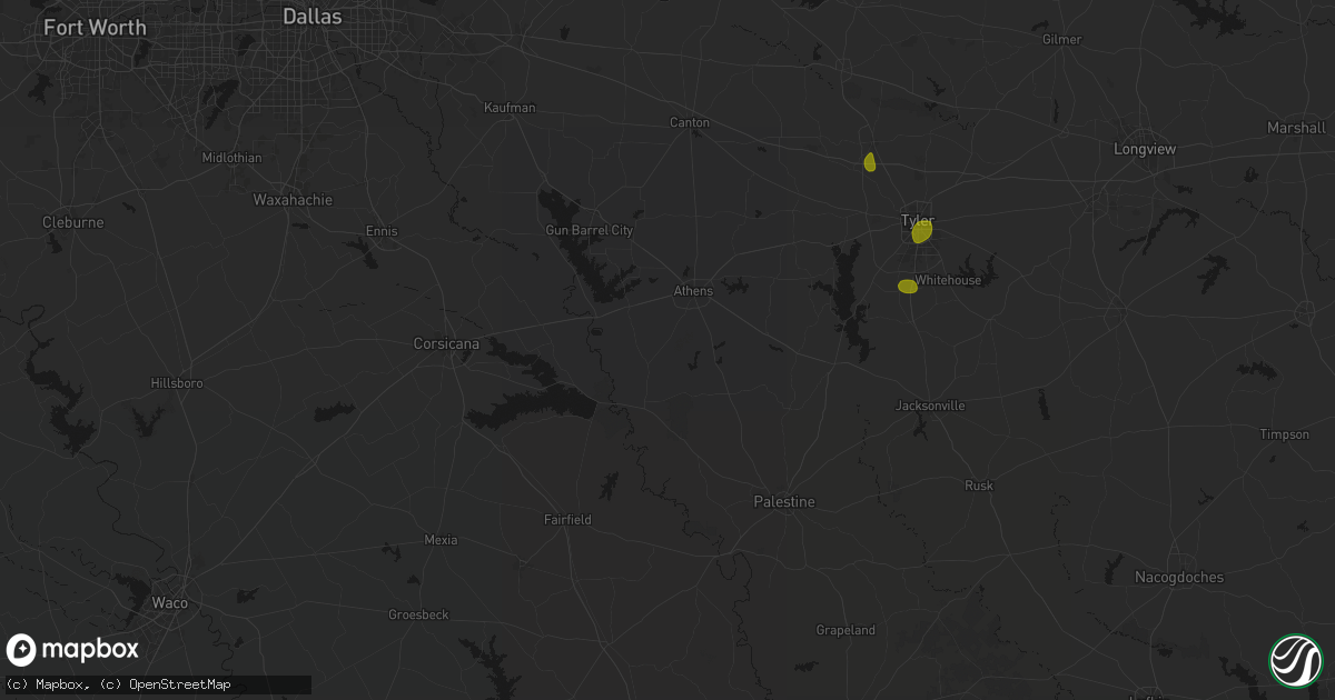 Hail map in Athens, TX on July 5, 2026