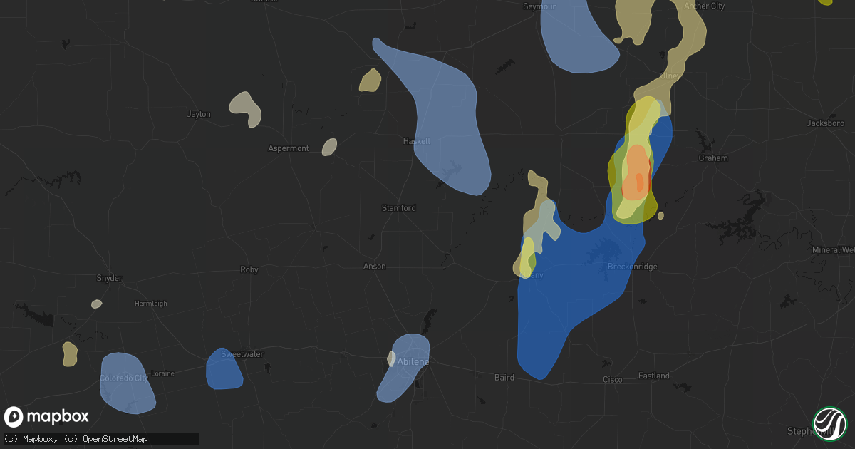 Hail map in Avoca, TX on July 5, 2026