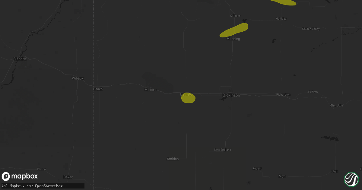 Hail map in Belfield, ND on July 5, 2026