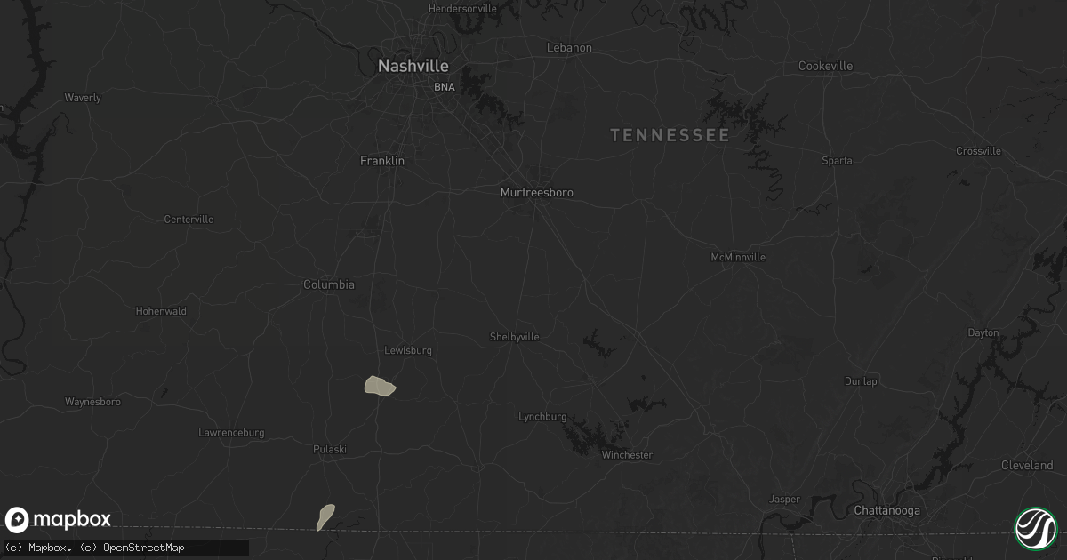 Hail map in Bell Buckle, TN on July 5, 2026