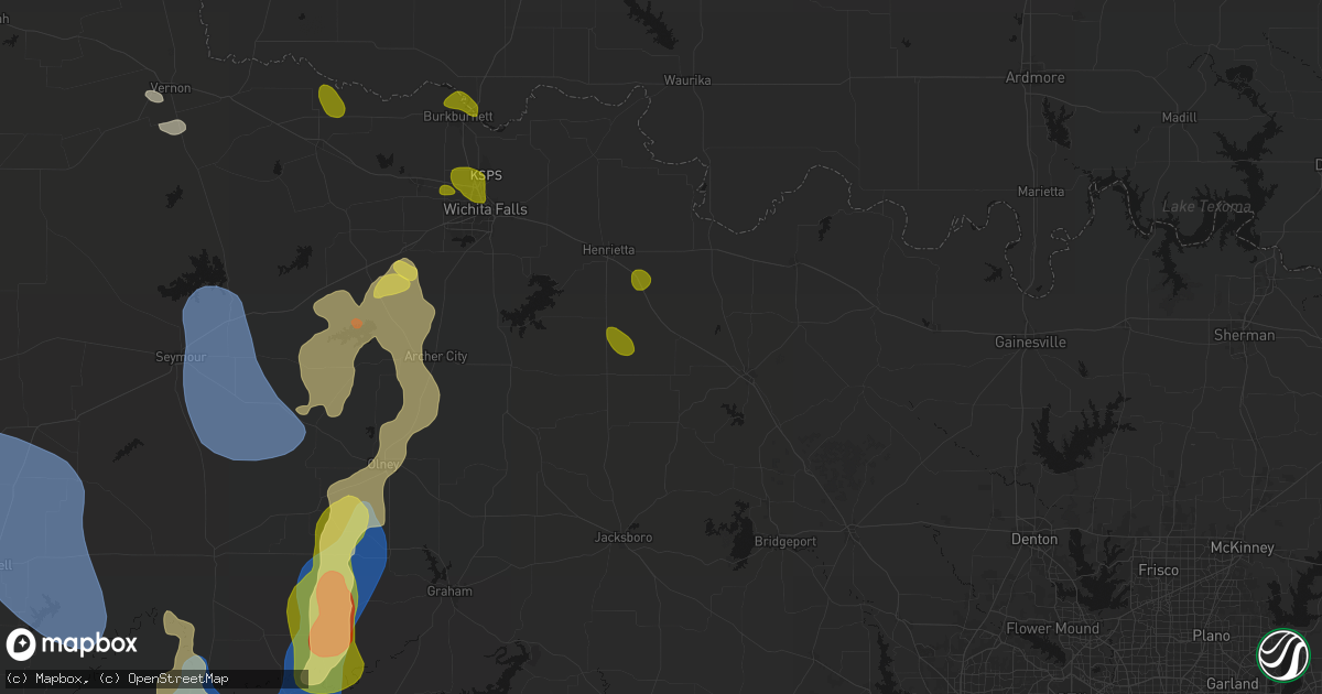 Hail map in Bellevue, TX on July 5, 2026