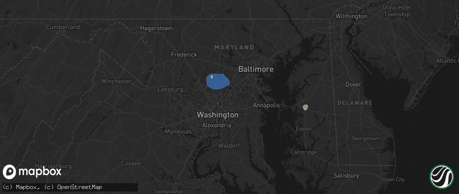 Hail map in Beltsville, MD on July 5, 2026
