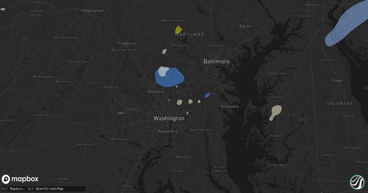 Hail map in Beltsville, MD on July 5, 2026