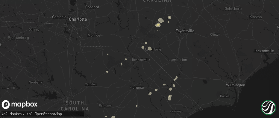 Hail map in Bennettsville, SC on July 5, 2026