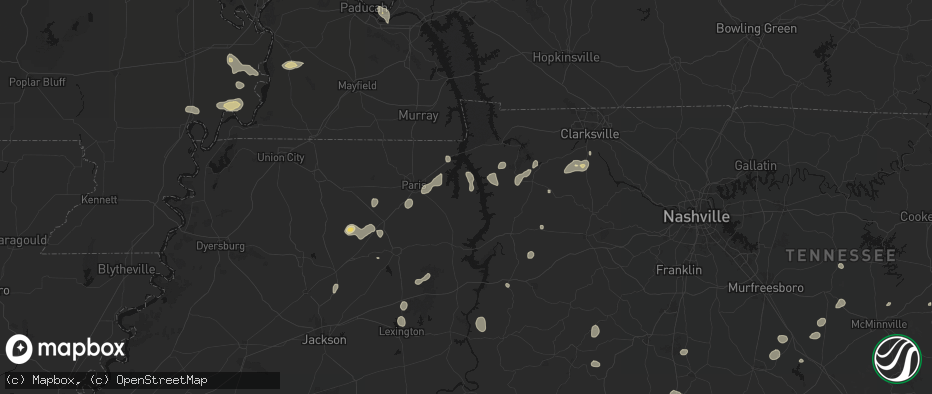 Hail map in Big Sandy, TN on July 5, 2026