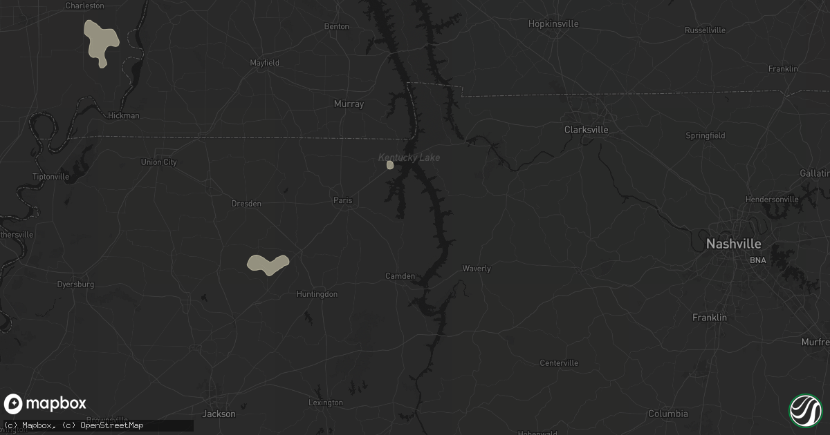 Hail map in Big Sandy, TN on July 5, 2026
