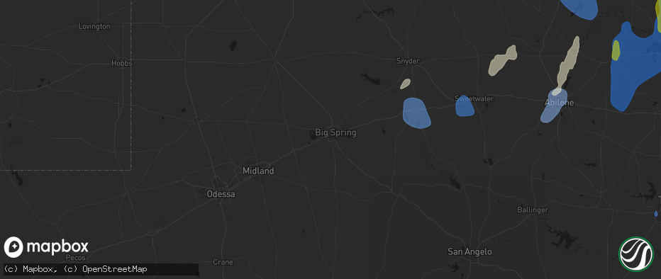 Hail map in Big Spring, TX on July 5, 2026