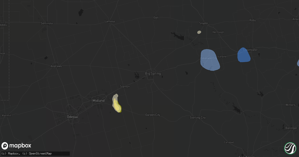 Hail map in Big Spring, TX on July 5, 2026