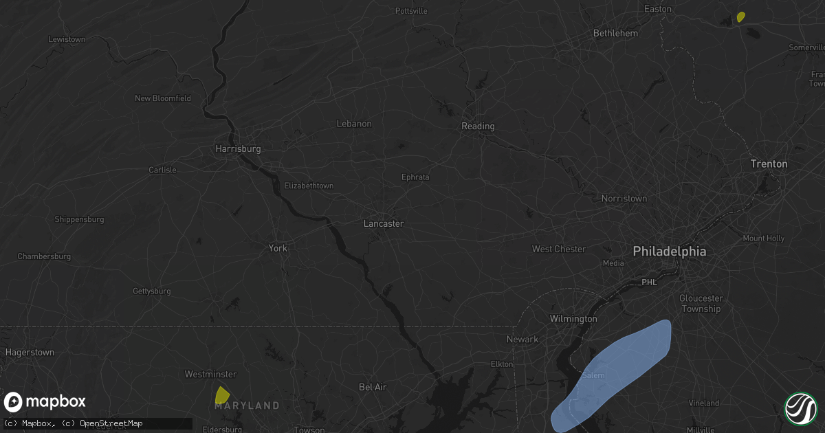 Hail map in Bird In Hand, PA on July 5, 2026