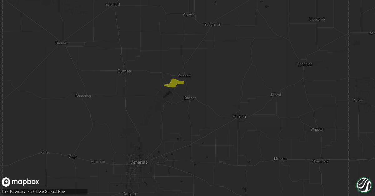 Hail map in Borger, TX on July 5, 2026