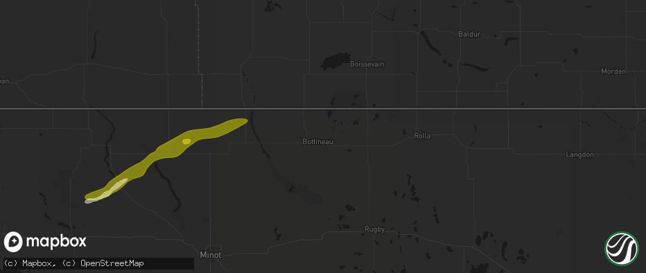 Hail map in Bottineau, ND on July 5, 2026