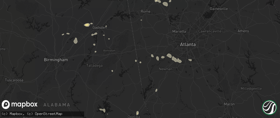 Hail map in Bowdon, GA on July 5, 2026