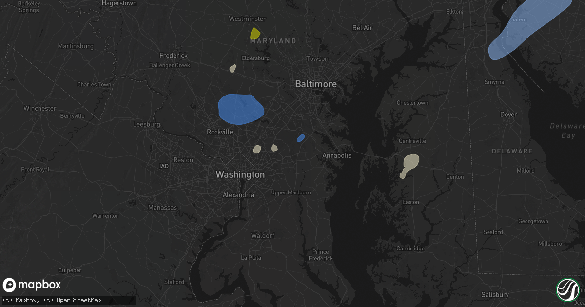Hail map in Bowie, MD on July 5, 2026