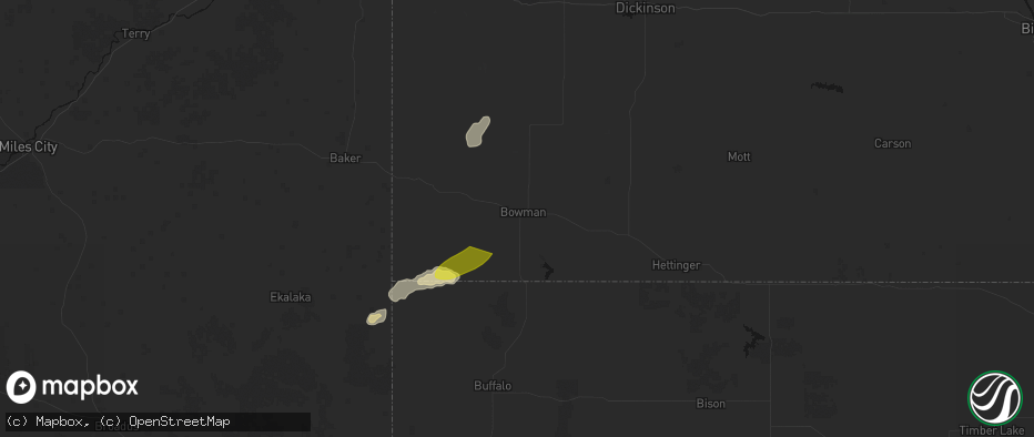 Hail map in Bowman, ND on July 5, 2026