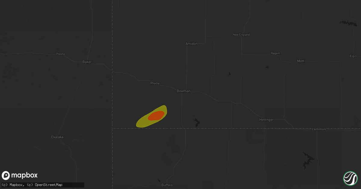 Hail map in Bowman, ND on July 5, 2026