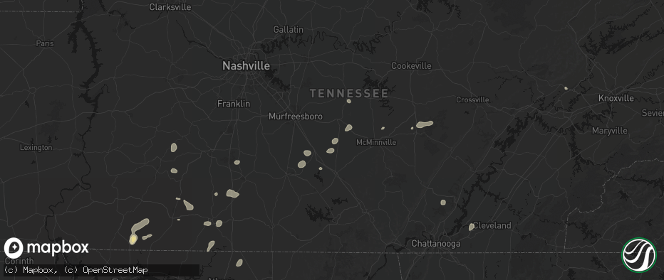Hail map in Bradyville, TN on July 5, 2026