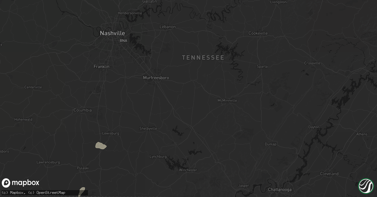 Hail map in Bradyville, TN on July 5, 2026