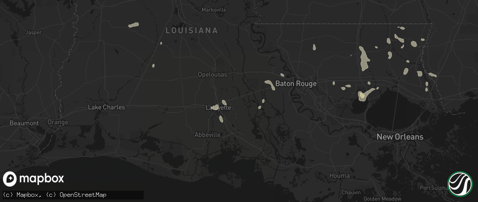 Hail map in Breaux Bridge, LA on July 5, 2026
